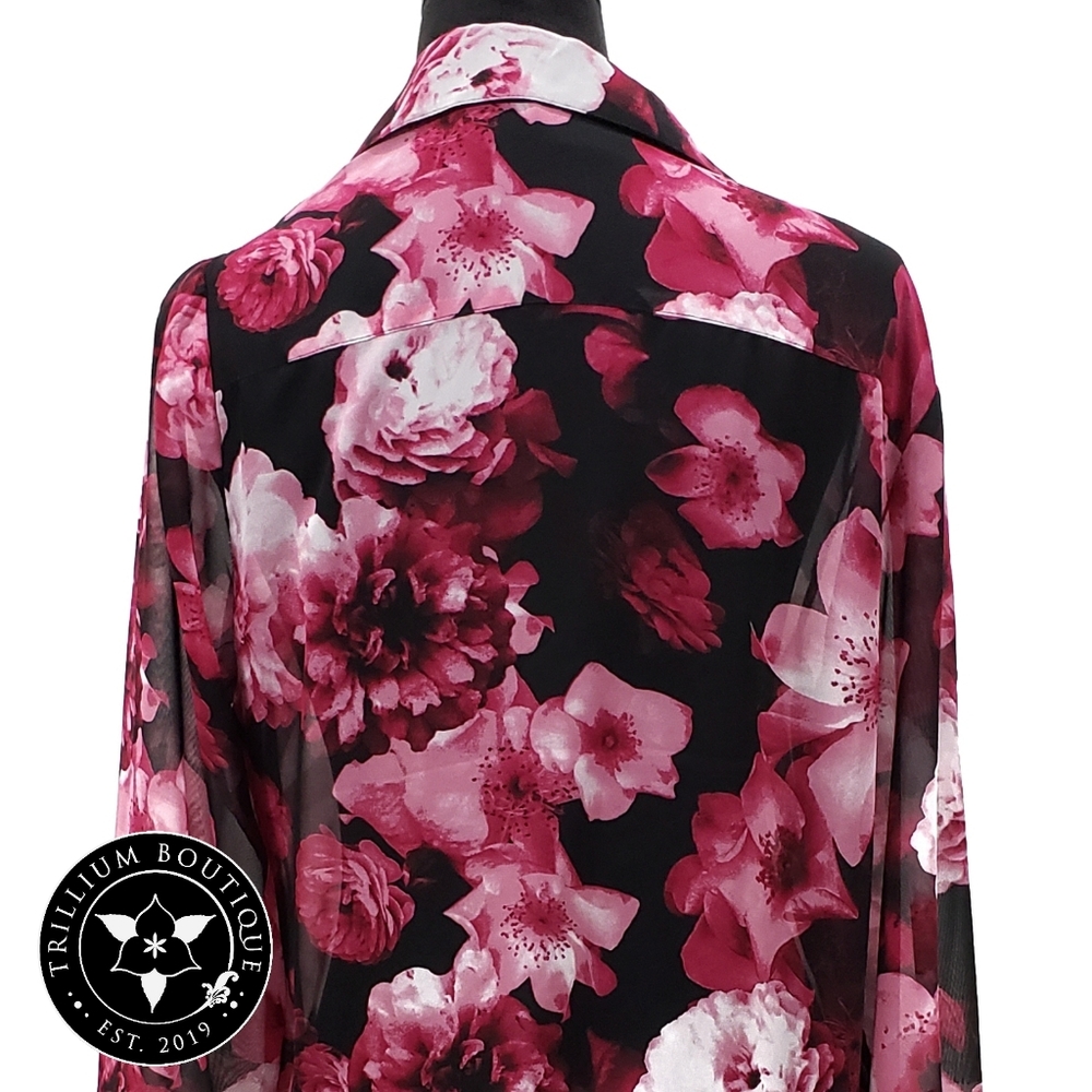Calvin Klein Floral Sheer Shirt Dress Medium - Picture 7 of 7
